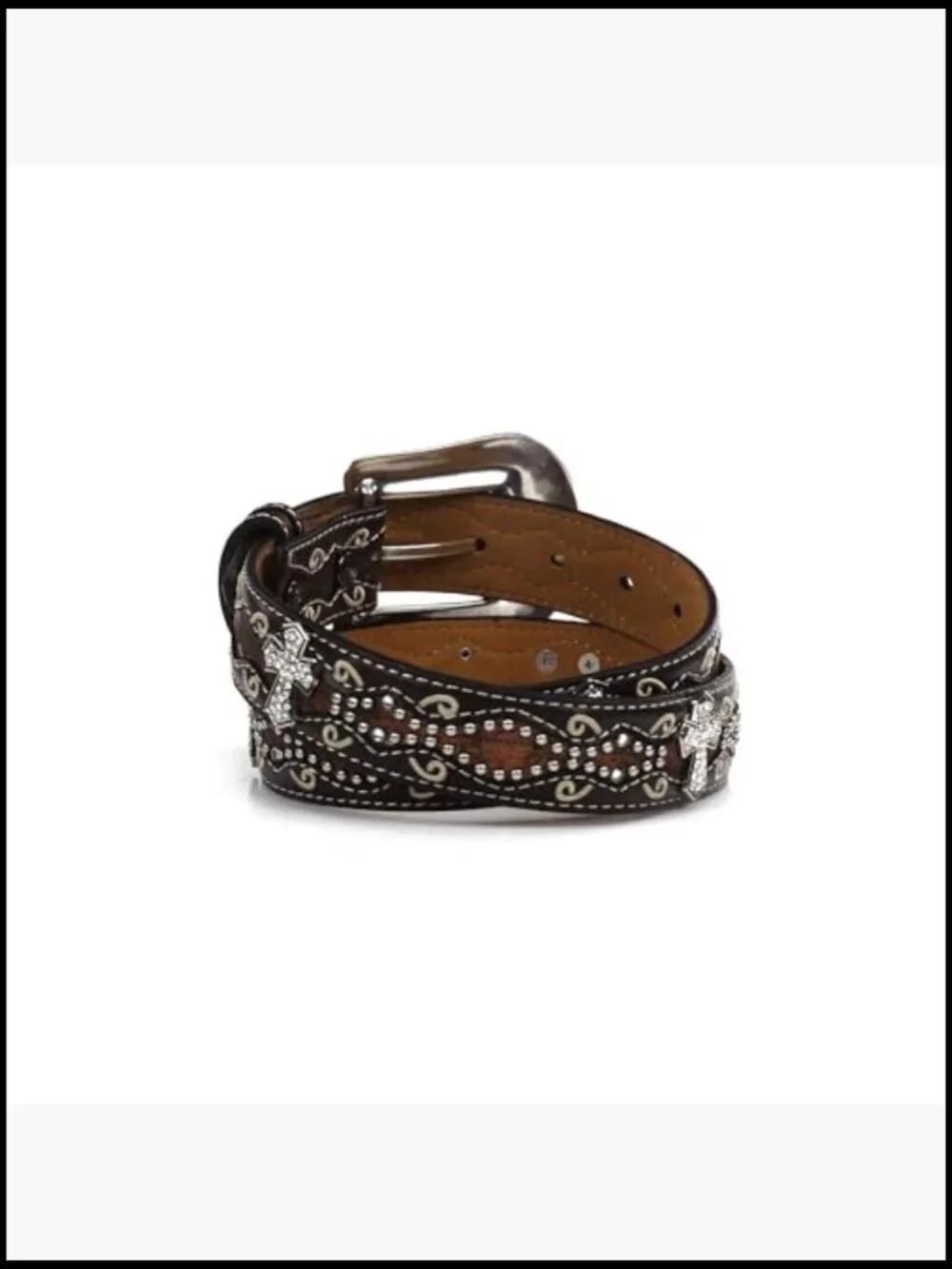 Scalloped Croc Print Belt with Rhinestone Conchos